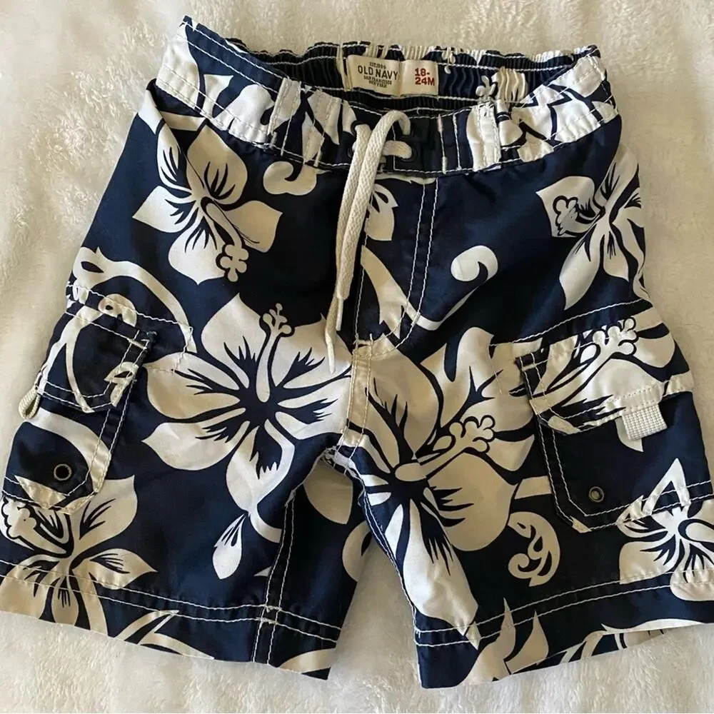 Blue and White Old Navy 18-24 months swim trunks mesh liner